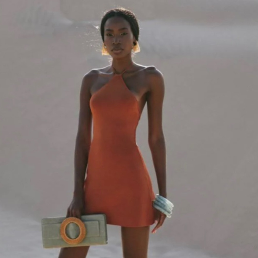 Cult Gaia Leslie Knit Dress Spice Orange Mini Halter - Size M - NWOT